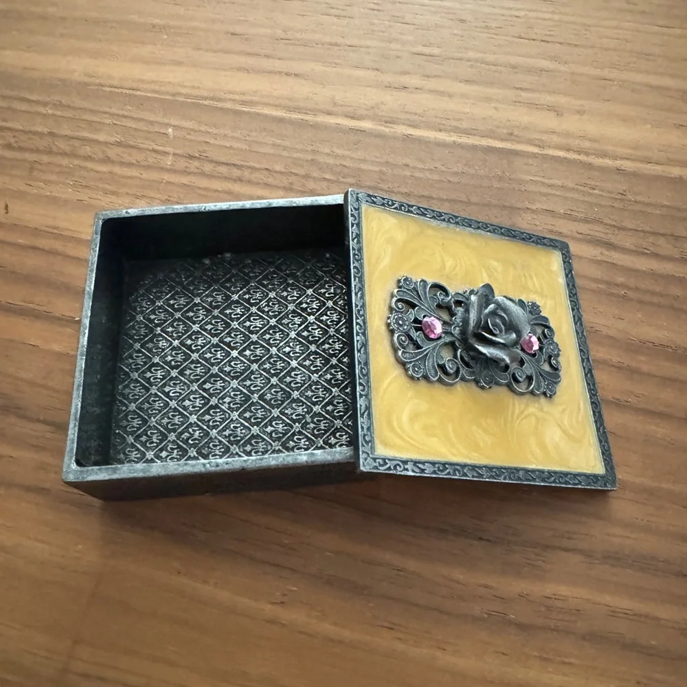 Z Gallerie Axco Vintage Pewter W/enamel & Bejeweled Trinket Jewelry Box